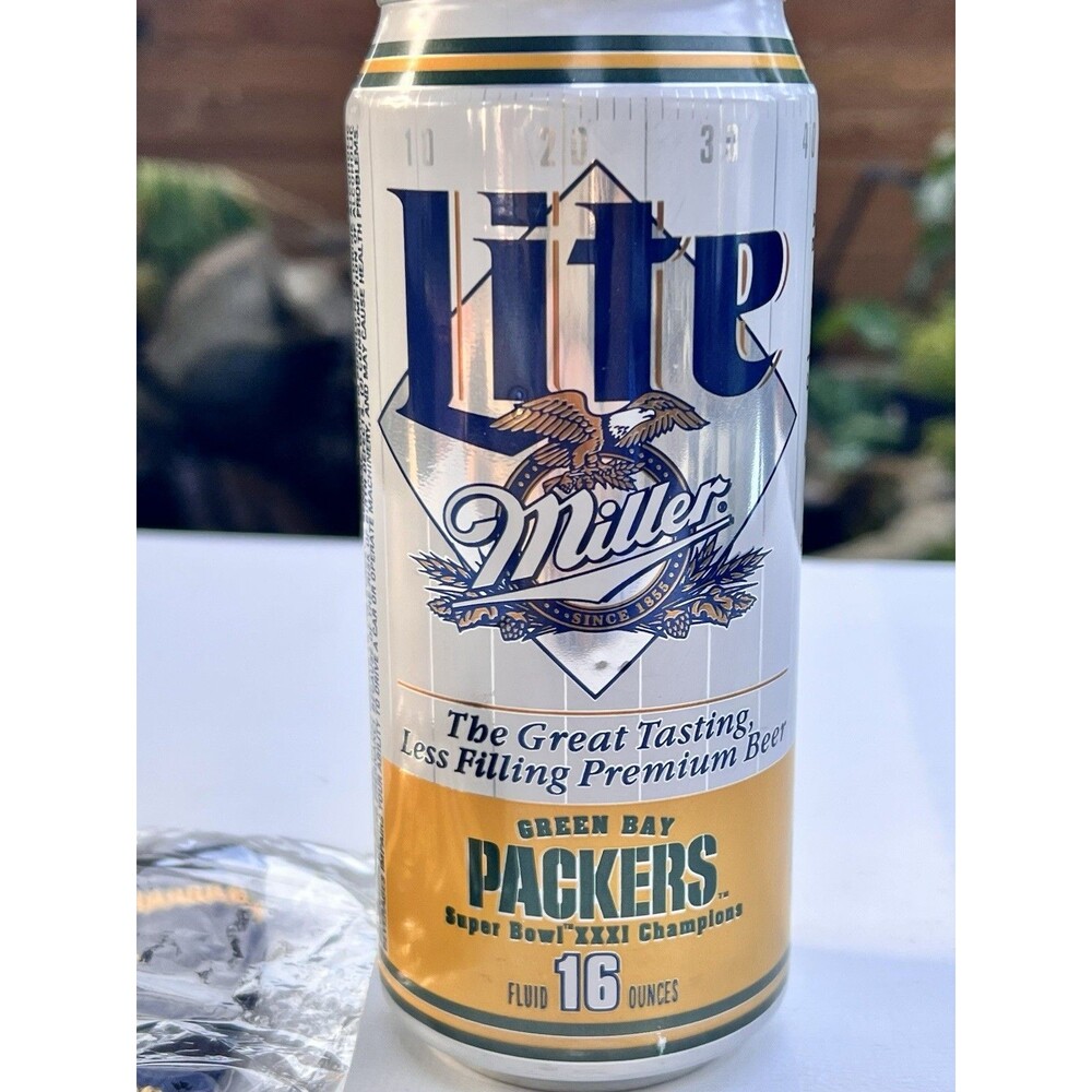 Y2K 1997 Green Bay Packers Super Bowl XXXI Miller Lite Can & Knit Koozie Sock